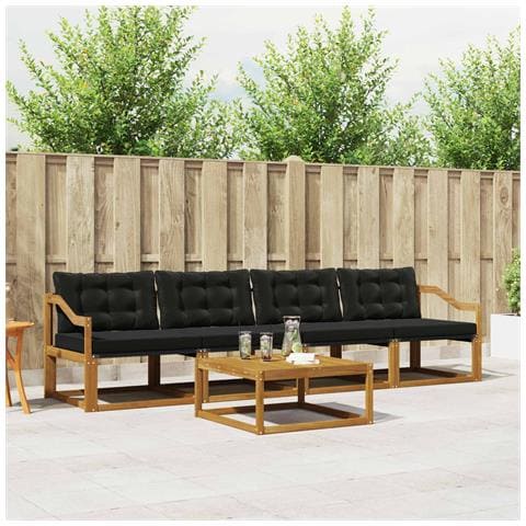 Set di divani da esterno con cuscino 5 pcs Naturale e Nero - Foto 2