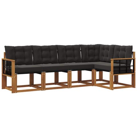 Set di divani da esterno con cuscino 5 pcs Naturale e Nero - Foto 1