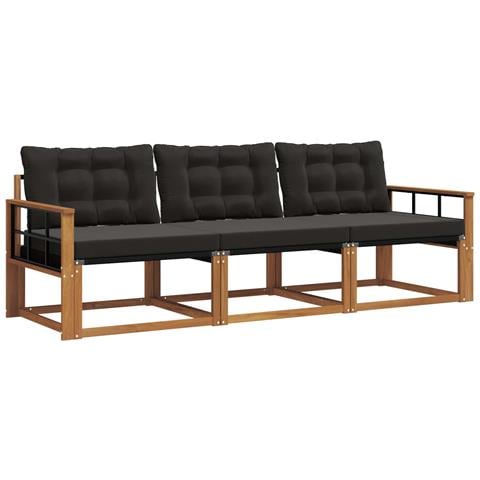 Set di divani da esterno con cuscino 3 pcs Naturale e Nero - Foto 1