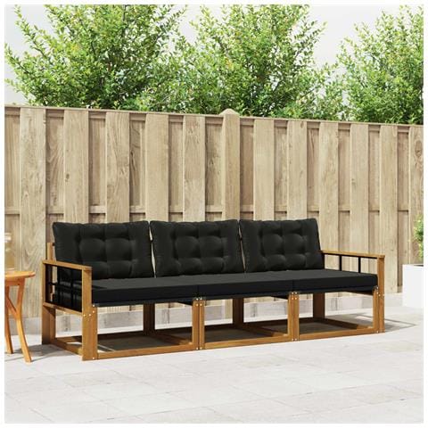Set di divani da esterno con cuscino 3 pcs Naturale e Nero - Foto 2