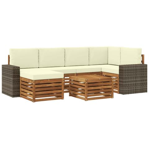 Set divano sezionale con cuscino 7 pcs Naturale e Crema - Foto 1