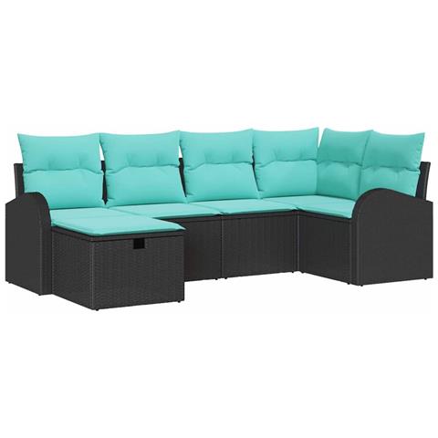 Set Divano da Giardino con cuscino 6 pcs Nero polyrattan - Foto 1