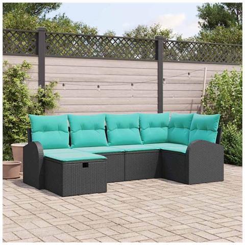 Set Divano da Giardino con cuscino 6 pcs Nero polyrattan - Foto 2