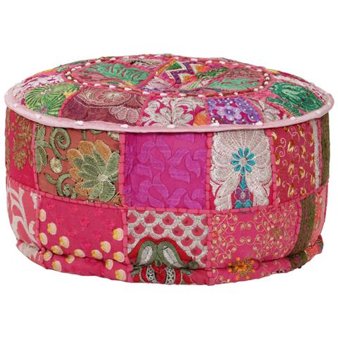 Pouf Patchwork Rotondo Fatto A Mano In Cotone 40x20 Cm Rosa - Foto 1