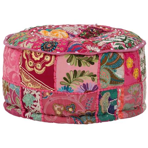 Pouf Patchwork Rotondo Fatto A Mano In Cotone 40x20 Cm Rosa - Foto 2