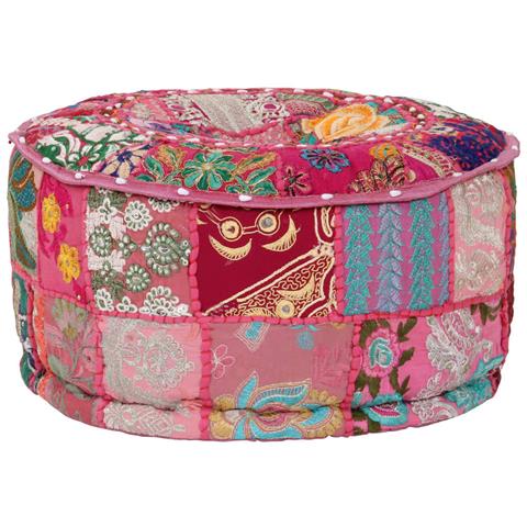 Pouf Patchwork Rotondo Fatto A Mano In Cotone 40x20 Cm Rosa - Foto 7