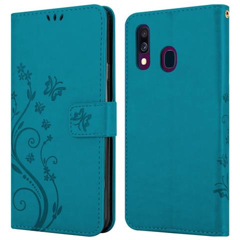 Custodia Compatibile Con Samsung Galaxy A40 / A40s In Blu Fiore - Coperchio Protettivo In Design Floreale Con Chiusura Magnetica, Funzione Stand E Slot Per Carte - Foto 11