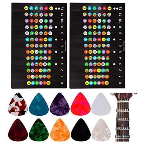 2pcs Fretboard Della Chitarra Adesivi E 10pz Chitarra Picks 6 Stringhe Chitarra Acustica Fingerboard Frets Nota Stickers Decal Per Lapprendimento Per Principianti - Foto 1