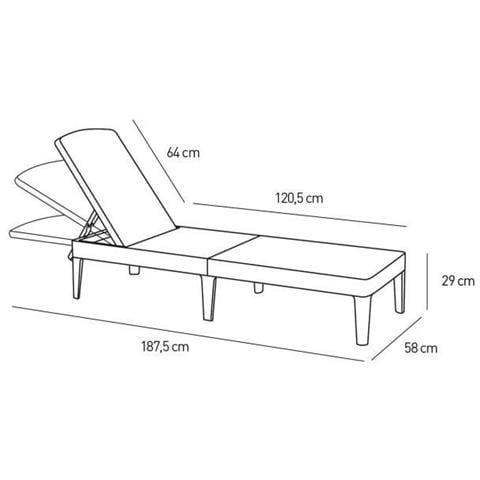 Lettino Prendisole Con Cuscino Grigio Scuro - Imitazione Rattan Intrecciato - - 4 Posizioni - Jaipur - Foto 1
