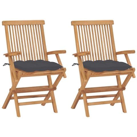 Sedie da Giardino con Cuscini Antracite 2 pz Massello di Teak - Foto 1