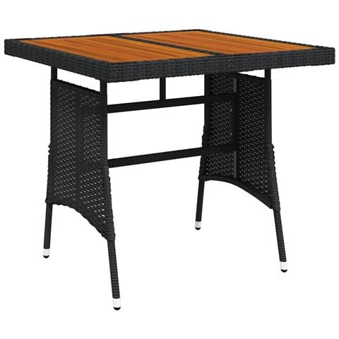Tavolo Giardino Nero 70x70x72 Cm Polyrattan E Massello D'acacia - Foto 1