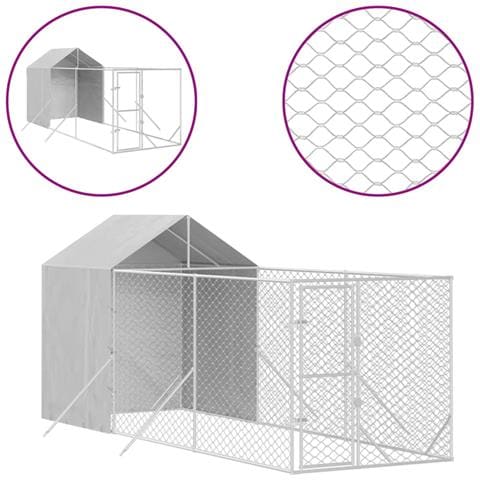 Cuccia Cani Da Esterno Tetto Argento 2x6x2,5 M Acciaio Zincato - Foto 1