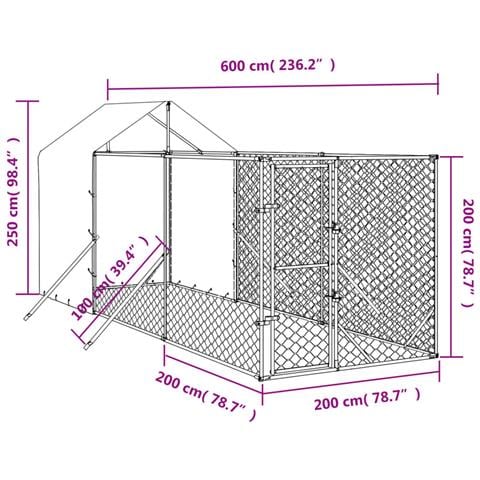 Cuccia Cani Da Esterno Tetto Argento 2x6x2,5 M Acciaio Zincato - Foto 2