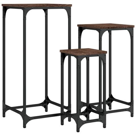 Tavolini Impilabili 3 Pz Rovere Marrone In Legno Multistrato - Foto 2