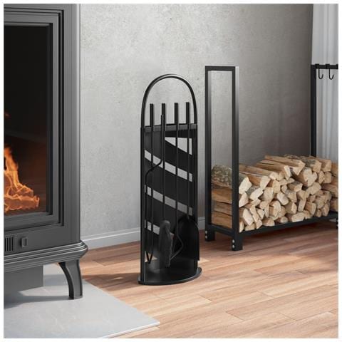 Set Attrezzi Per Caminetto 5 Pz 23x15x66 Cm In Acciaio - Foto 3