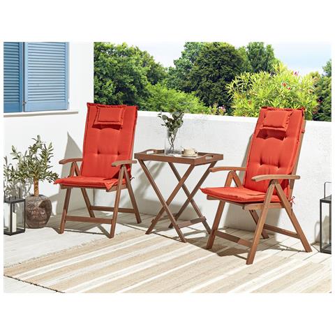 Set Bistrot Con Cuscini Pieghevole Amantea Legno D'acacia Rosso - Foto 1