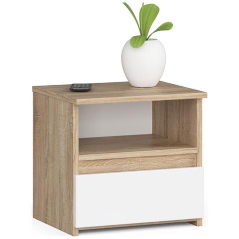 Comodino CL1, 1 cassetto, 40x35x40 cm, Colore Sonoma Quercia e Bianco - Foto 1