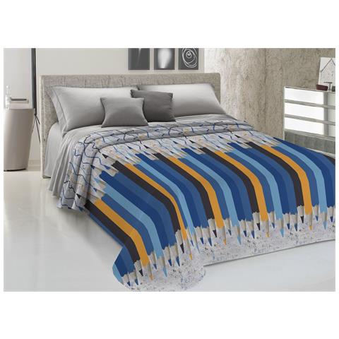 Copriletto Piquet Primavera Estate 100% Cotone Disegno Matitoni Piazza E Mezza Azzurro - Foto 1