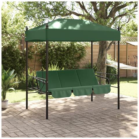 Panchina A Dondolo Da Giardino Baldacchino Verde In Acciaio - Foto 3