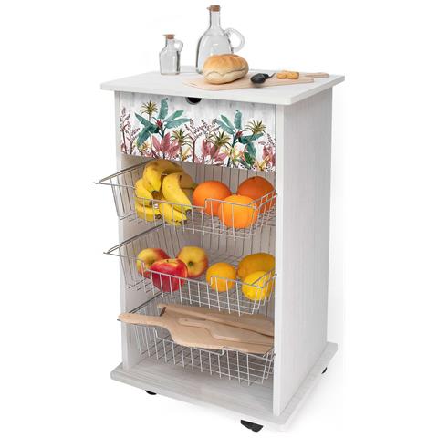 Lupia - Carrello Cucina Multifunzione White Banano Grey, Portafrutta Ruote Piroettanti, Piano Di Appoggio, Tre Cestelli Estraibili In Acciaio, Legno 40x45h85 Cm Montato - Foto 1
