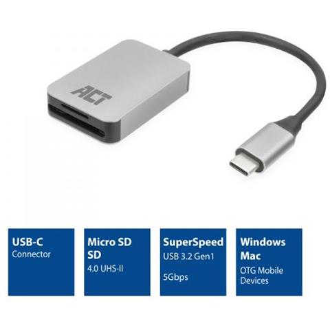 Act Ac7056 Lettore Di Schede Usb 3.2 Gen 1 (3.1 Gen 1) Type-c Grigio - Foto 4
