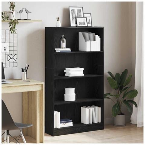 Libreria a 4 Ripiani Rovere Nero 80x24x143 cm in Truciolato - Foto 1