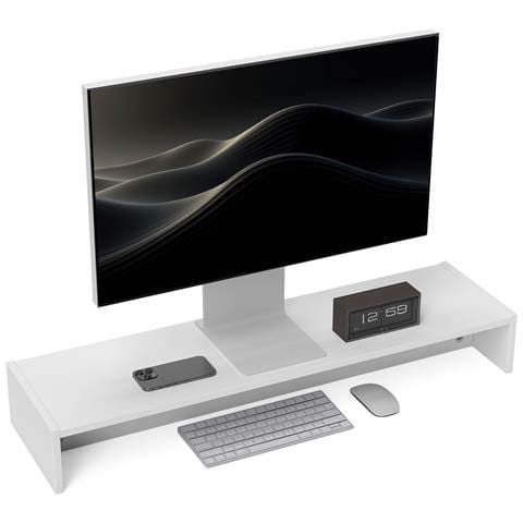 Supporto per Monitor con 2 Vani Contenitore in Legno, 100x27x15 cm, Bianco - Foto 1