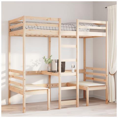 Giroletto Soppalco Con Scrivania E Sedie 90x200cm Legno Pino - Foto 3