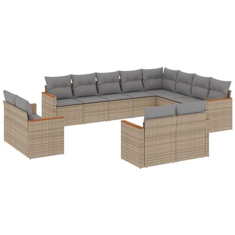 Set Divani Da Giardino 12 Pz Con Cuscini Beige In Polyrattan - Foto 2