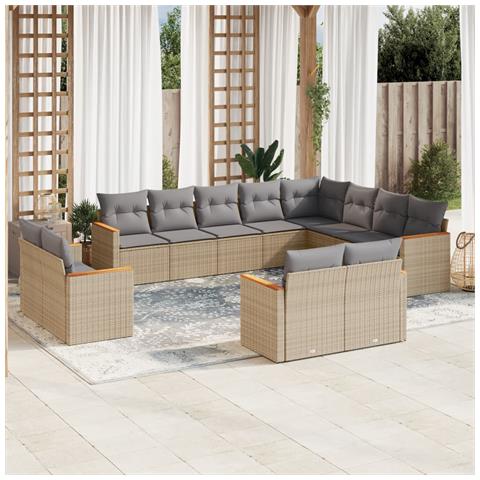 Set Divani Da Giardino 12 Pz Con Cuscini Beige In Polyrattan - Foto 1