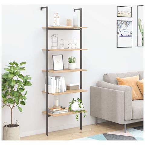 Lusso Casadino - Scaffale Pendente 5 Ripiani Marrone Chiaro E Nero 64x35x185 Cm - Foto 8