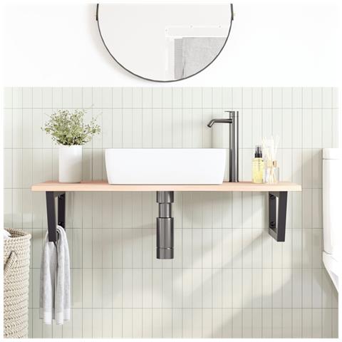 Ripiano A Parete Per Lavabo In Acciaio E Massello Di Rovere - Foto 2