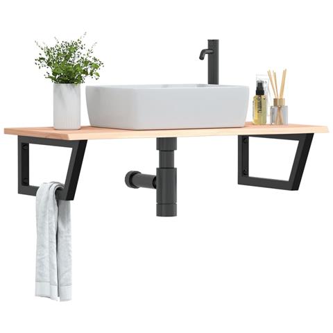 Ripiano A Parete Per Lavabo In Acciaio E Massello Di Rovere - Foto 8