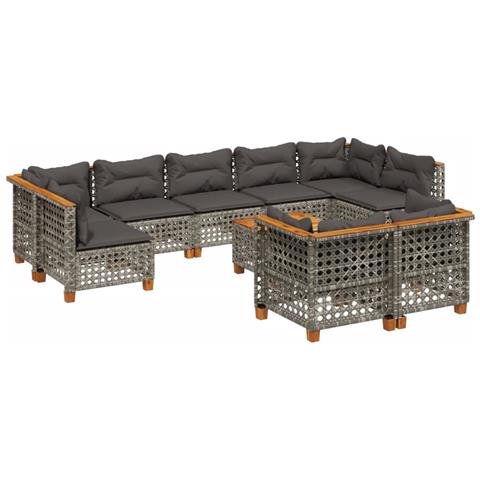 Lusso Casadino -  Set Divano Da Giardino 10 Pz Con Cuscini Grigio In Polyrattan - Foto 1