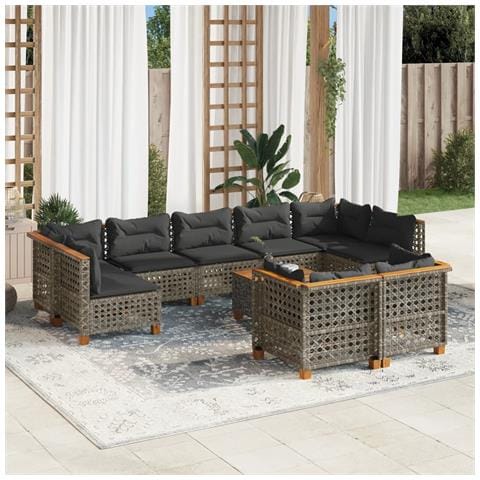 Lusso Casadino -  Set Divano Da Giardino 10 Pz Con Cuscini Grigio In Polyrattan - Foto 8