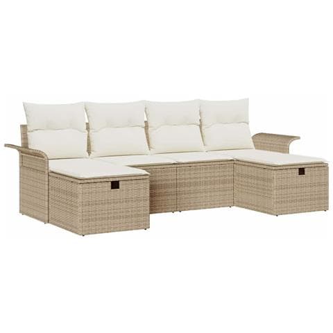 Set Divano da Giardino 6 Pezzi con Cuscini Beige Rattan Polipropilene - Foto 1