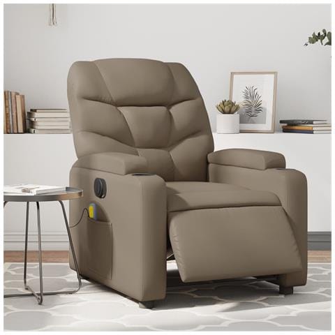 Poltrona Reclinabile Massaggio Elettrica Cappuccino Similpelle - Foto 2