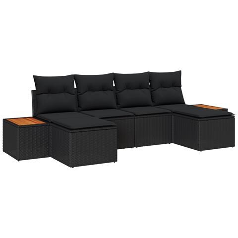 Set Divani da Giardino 6 Pezzi con Cuscini Nero Polirattan - Foto 1