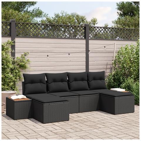 Set Divani da Giardino 6 Pezzi con Cuscini Nero Polirattan - Foto 2