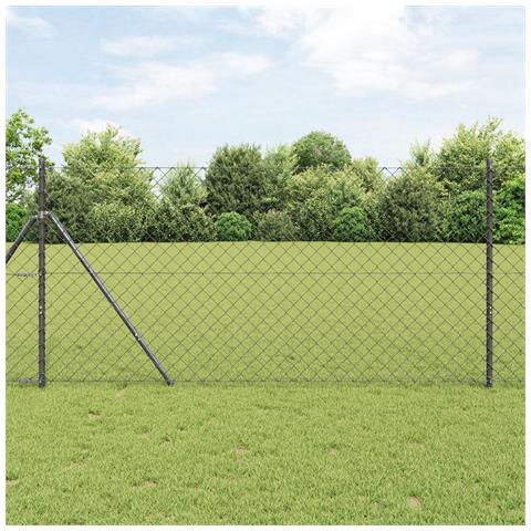 Recinzione a Catena con 13 Pali 1.2x25 m Acciaio Zincato Grigio - Foto 2