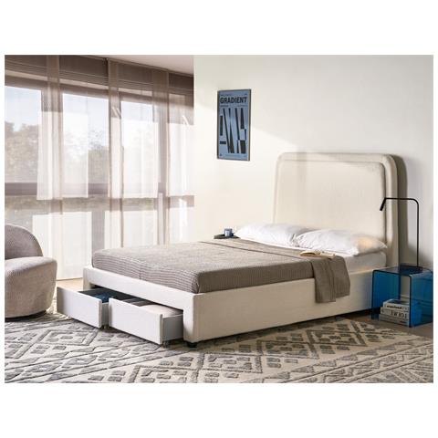 Letto Con Cassetti Contenitori Bouclé Sardent 140 X 200 Cm Bianco Sporco - Foto 1