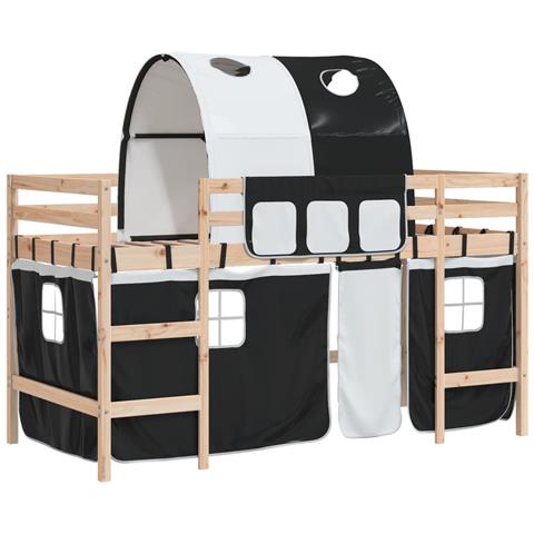 Letto a Soppalco con Tunnel Bambini Bianco e Nero 80x200cm Pino - Foto 1