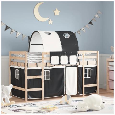Letto a Soppalco con Tunnel Bambini Bianco e Nero 80x200cm Pino - Foto 2