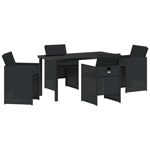 Set da Pranzo per Giardino con cuscino 5 pcs Nero Poly Rattan - Foto 1