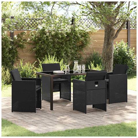 Set da Pranzo per Giardino con cuscino 5 pcs Nero Poly Rattan - Foto 2