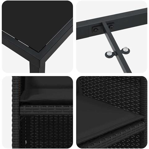 Set da Pranzo per Giardino con cuscino 5 pcs Nero Poly Rattan - Foto 9