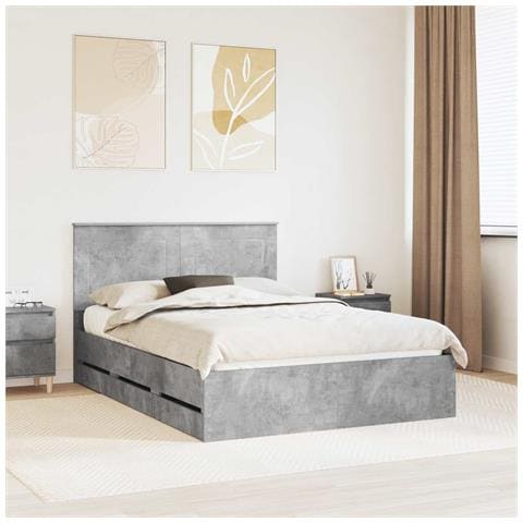 Struttura del letto con cassetto Grigio cemento 140 x 190 cm - Foto 2