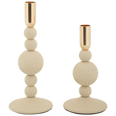 Set 2 Portacandele Aster Crema E Oro In Ferro - Foto 1
