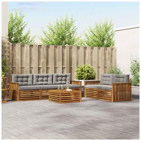 Set di divani da esterno 6 pcs Grigio Naturale e Chiaro - Foto 2