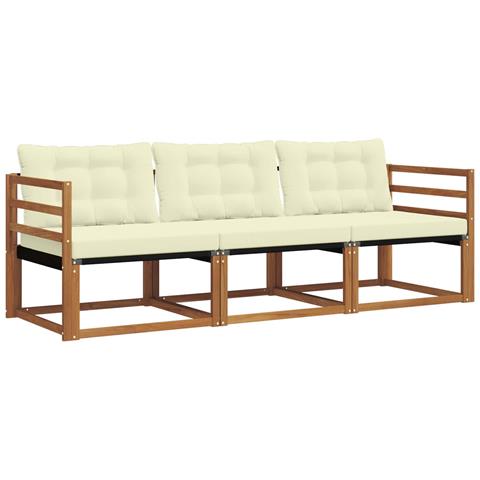 Set di divani da esterno con cuscino 3 pcs Naturale e Crema - Foto 1